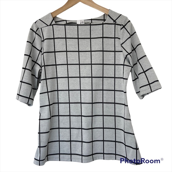 JULES & LEOPOLD LIGHT GREY/BLACK WINDOWPANE CHECK KNIT TOP, MEDIUM - Picture 1 of 8